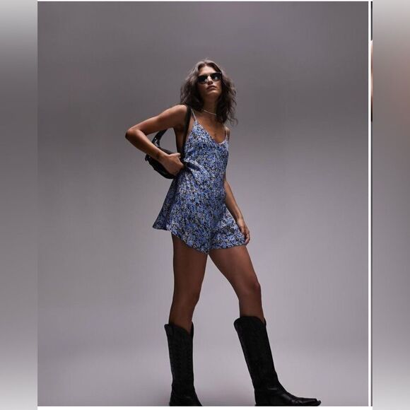 Topshop Floral Blue romper US size 6 - Picture 2 of 11